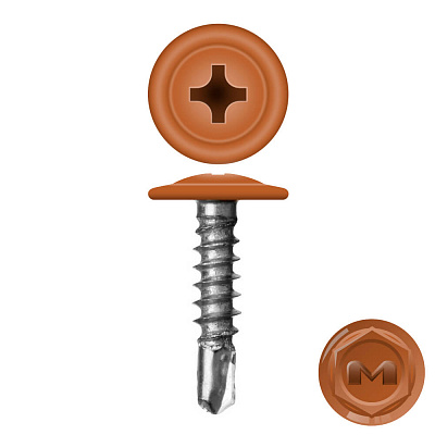 Caморез ПШС по металлу 4,2х16 RAL8023 Золотое дерево прессшайба сверло