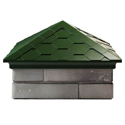 Колпак на столб забора EVEREST Зеленый 1,5х1,5 кирпича Черепица размер под посадку 390х390мм фото 1